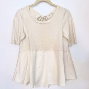 MOTH Anthropologie Ivory Mixed Media‎ Lagenlook Boho Short Sleeve Sweater Small